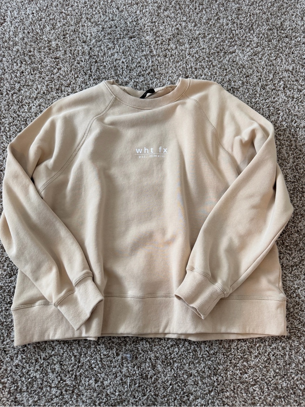 White Fox Boutique Beige Logo Crewneck Sweatshirt